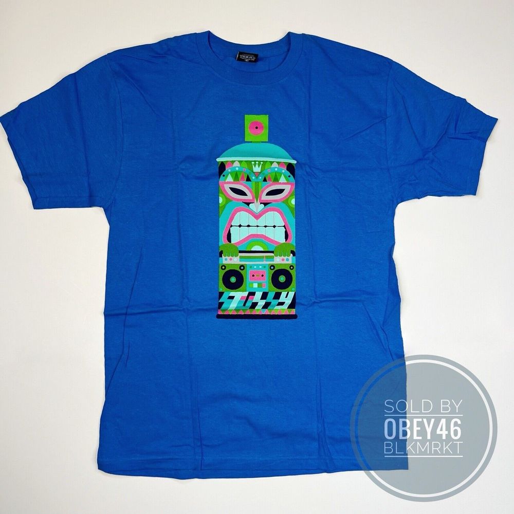 Stussy Tiki Spray Can Blue Tee T-Shirt Size M